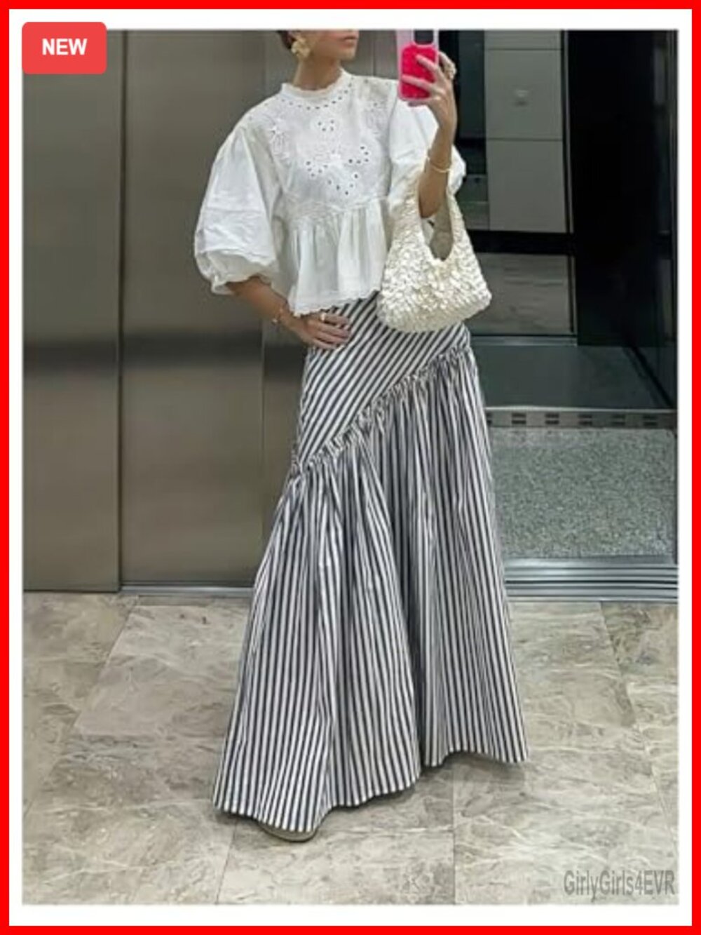 Striped Ruffle Maxi Skirt Low Rise Pleated A Line - Picture 4 of 4